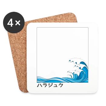 Harajuku Japanese Wave Print T shirt - Coasters (set of 4) - white - Front
