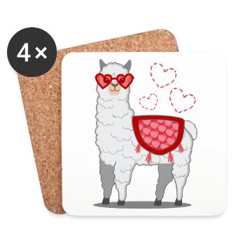 Cadeau d'alpaga lama pour femmes, hommes et enfants - Dessous de verre (lot de 4) - blanc - Devant