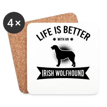 Life Is Better With An Irish Wolfhound bw - Coasters (set of 4) - white - Front