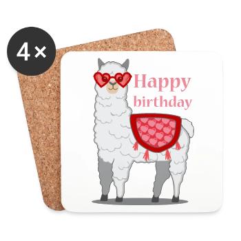 Lama alpaga cadeau d'anniversaire femmes hommes enfants - Dessous de verre (lot de 4) - blanc - Devant