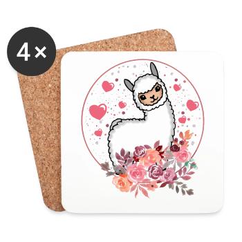 Lama Alpaka Blumen Geschenk Damen Herren Kinder - Untersetzer (4er-Set) - Weiß - Vorne