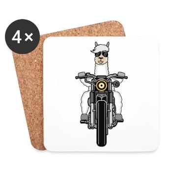 Lama alpaga biker cadeau femmes hommes enfants - Dessous de verre (lot de 4) - blanc - Devant