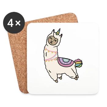Alpaga mignon lama licorne heureux - Dessous de verre (lot de 4) - blanc - Devant