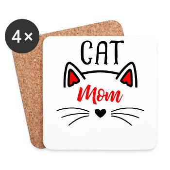 Cat Mom Heart Nose Ears and Whiskers - Coasters (set of 4) - white - Front