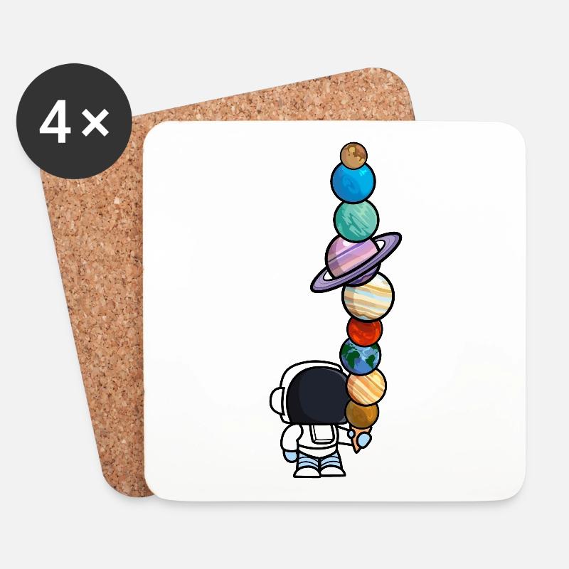 Astronaut Ice Cream Eating Planets Funny - Coasters (set of 4) - white