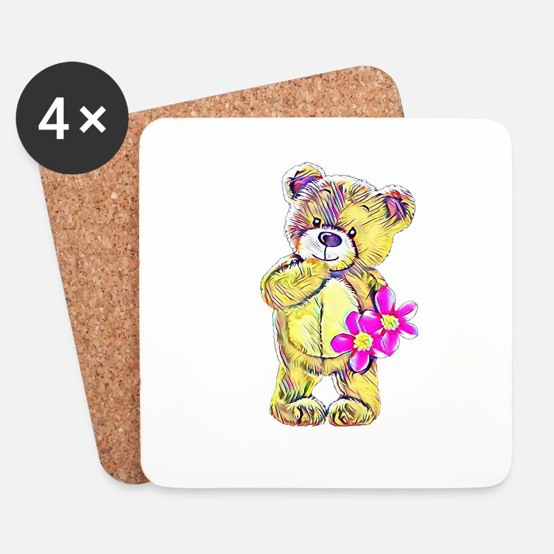 Teddybär - Untersetzer (4er-Set) - Weiß
