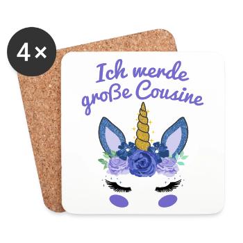 Ich Werde Große Cousine Einhorn Gesicht Geschenk - Untersetzer (4er-Set) - Weiß - Vorne