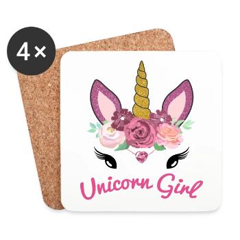Idée cadeau fille licorne fleurs mignonnes - Dessous de verre (lot de 4) - blanc - Devant