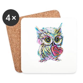 hibou - Dessous de verre (lot de 4) - blanc - Devant