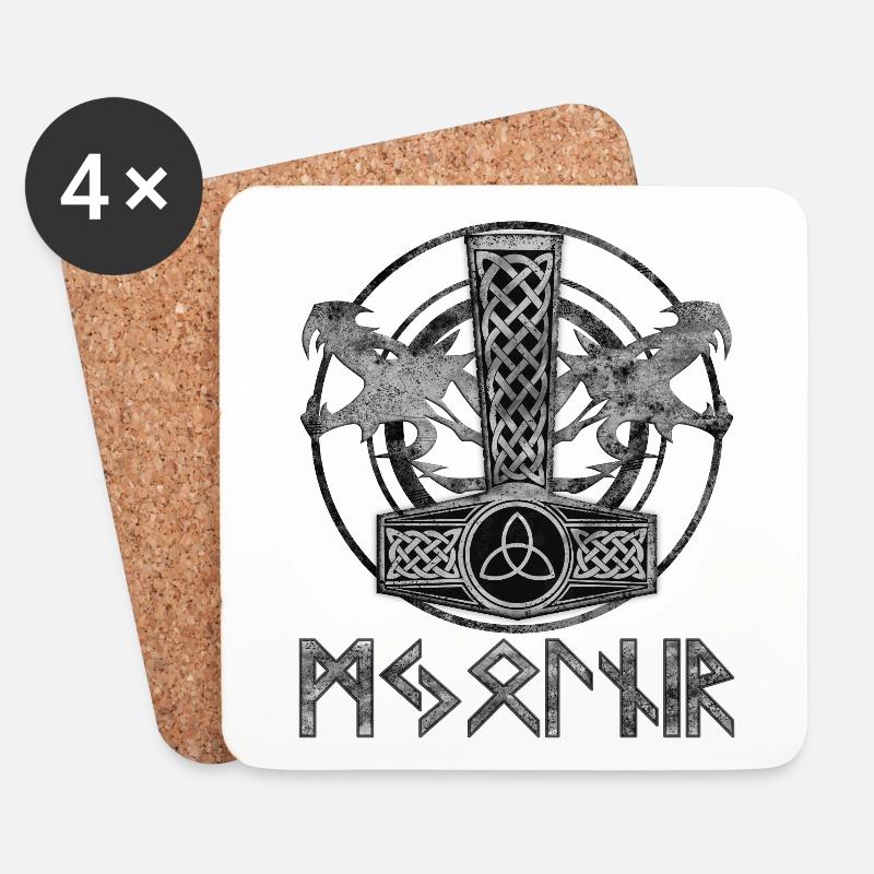 Thors Hammer Mjolnir mit Drachen Hintergrund. - Untersetzer (4er-Set) - Weiß