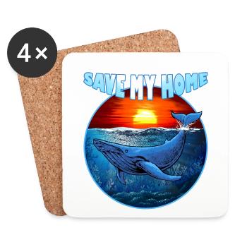 Save my Home - rorqual bleu - baleine - mer - océan - Dessous de verre (lot de 4) - blanc - Devant