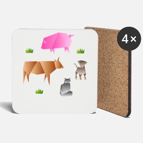 Origami paper farm farm animals gift' Coasters | Spreadshirt