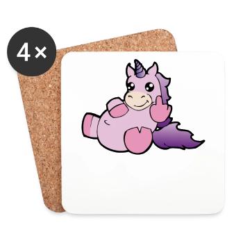 Licorne Stinky Finger Funny Naughty Animal Gift - Dessous de verre (lot de 4) - blanc - Devant