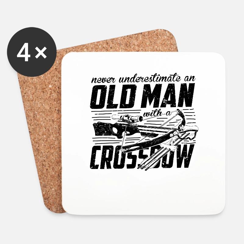 Crossbow never underestimate an old man - Coasters (set of 4) - white