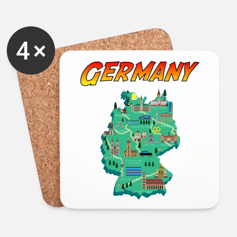 Deutschland - Karte - Vintage Zeichen Stil - Untersetzer (4er-Set) - Weiß