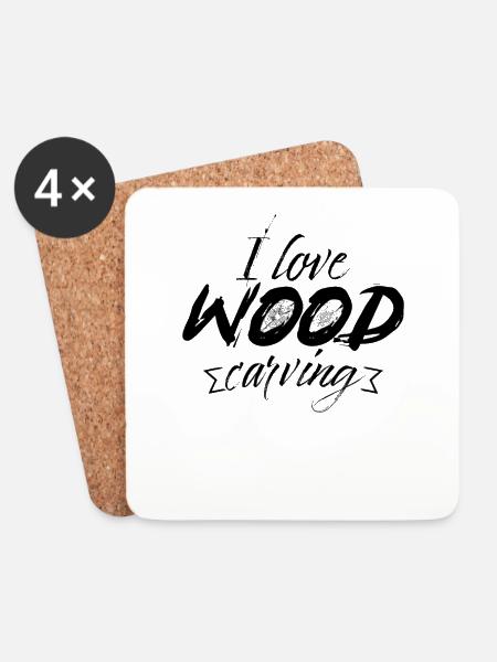 Holz Schnitzen - Untersetzer (4er-Set) - Weiß