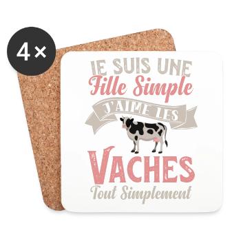 Fille simple j'aime les vaches - cadeau humour - Dessous de verre (lot de 4) - blanc - Devant