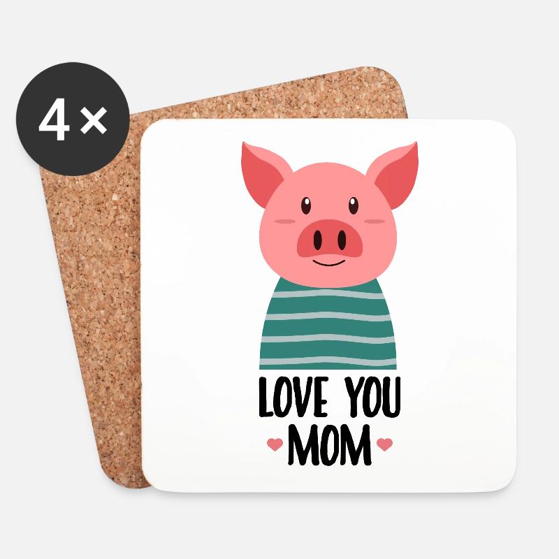 Hab dich lieb Mama - Schwein - Untersetzer (4er-Set) - Weiß