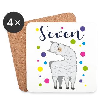 7 ans cadeau d'anniversaire enfants lama alpaga - Dessous de verre (lot de 4) - blanc - Devant