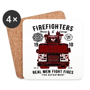 Les pompiers les vrais hommes combattent les incendies - Dessous de verre (lot de 4) - blanc - Devant