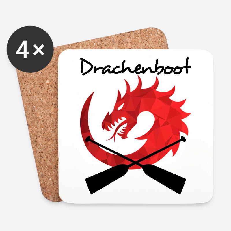 Drachenboot mit Drachenkopf und Paddel - Untersetzer (4er-Set) - Weiß