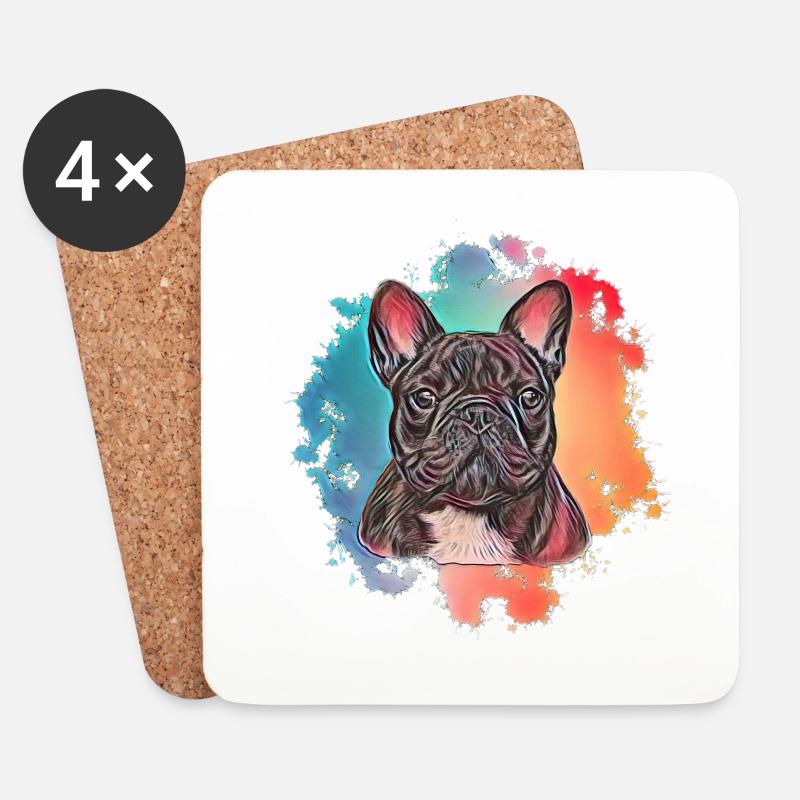 Französische Bulldogge - Untersetzer (4er-Set) - Weiß