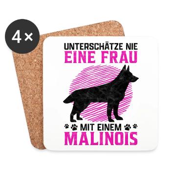 Frau mit Malinois Belgischer Schäferhund Spruch - Untersetzer (4er-Set) - Weiß - Vorne