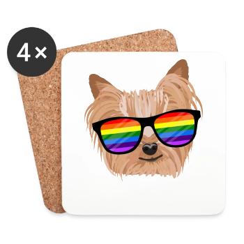 LGBTQ Yorkie chien arc-en-ciel lunettes cadeau - Dessous de verre (lot de 4) - blanc - Devant