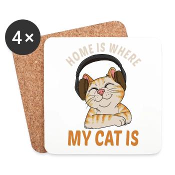Home is where my cat is chat is ma maison - Dessous de verre (lot de 4) - blanc - Devant
