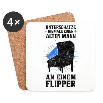 Alter Mann beim Pinball Flipperautomat Spruch - Untersetzer (4er-Set) - Weiß - Vorne