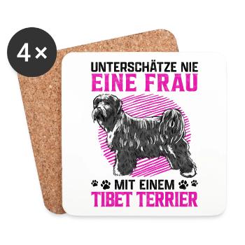 Frau mit Tibet Terrier Hütehund Spruch - Untersetzer (4er-Set) - Weiß - Vorne