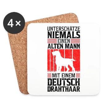 Alter Mann mit Deutsch Drahthaar Spruch - Untersetzer (4er-Set) - Weiß - Vorne