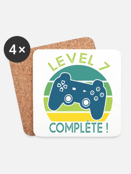 Level 7 Geschenk Geek Geburtstag 7 Jahre gamer - Untersetzer (4er-Set) - Weiß