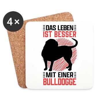 Leben mit Olde English Bulldog Englische Bulldogge - Untersetzer (4er-Set) - Weiß - Vorne