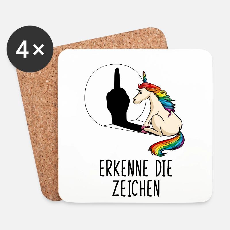 Erkenne die Zeichen Einhorn Mittelfinger Schatten - Untersetzer (4er-Set) - Weiß