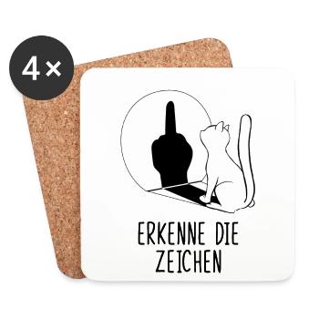 Erkenne die Zeichen Katze Mittelfinger - Untersetzer (4er-Set) - Weiß - Vorne