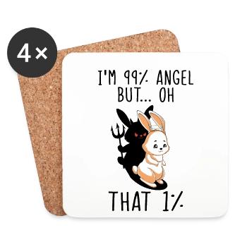 Rabbits I'm 99% Angel But... Oh That 1% - Coasters (set of 4) - white - Front