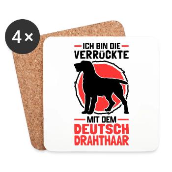 Verrückte mit Deutsch Drahthaar Vorstehhund - Untersetzer (4er-Set) - Weiß - Vorne