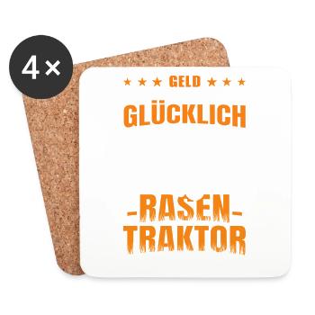 Rasentraktor Geld Allein Macht Nicht Glücklich - Untersetzer (4er-Set) - Weiß - Vorne