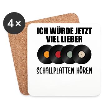 Schallplatte Vinyl Plattenspieler DJ Geschenk - Untersetzer (4er-Set) - Weiß - Vorne