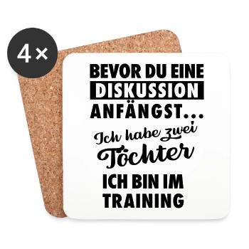 Ich habe zwei Töchter - Vater Geschenk - Untersetzer (4er-Set) - Weiß - Vorne