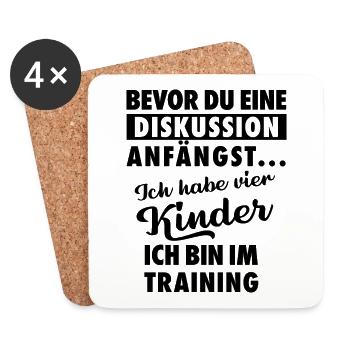 Ich habe vier Kinder - Vater und Kinder - Untersetzer (4er-Set) - Weiß - Vorne