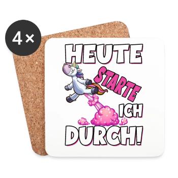 Heute Starte Ich Durch - Pupsen Einhorn - Untersetzer (4er-Set) - Weiß - Vorne
