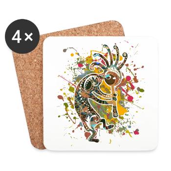 Amérindiens Kokopelli - Éclaboussures colorées 4 - Dessous de verre (lot de 4) - blanc - Devant