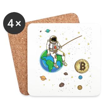 Astronaut fischt Bitcoin Mond Kryptowährung - Untersetzer (4er-Set) - Weiß - Vorne