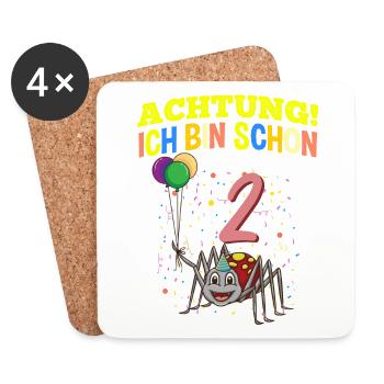 Achtung Ich Bin Schon 2 Tier Geburtstag Spinne - Untersetzer (4er-Set) - Weiß - Vorne