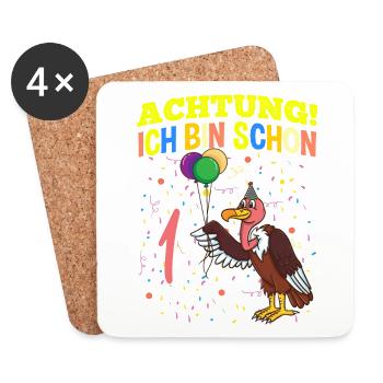 Achtung Ich Bin Schon 1 Geburtstag Geier - Untersetzer (4er-Set) - Weiß - Vorne