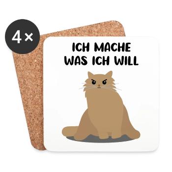 Katze Freches Kätzchen Lustiger Spruch Geschenk - Untersetzer (4er-Set) - Weiß - Vorne