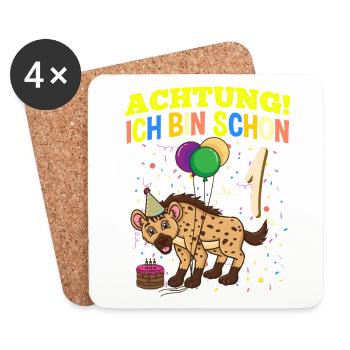 Achtung Ich Bin Schon 1 Tier Geburtstag Hyäne - Untersetzer (4er-Set) - Weiß - Vorne