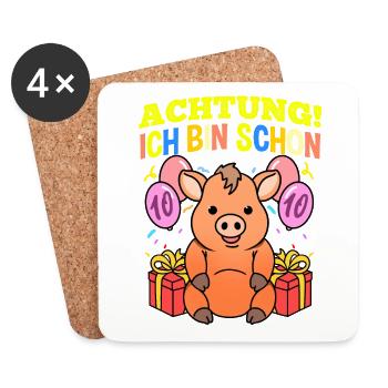 Achtung Ich Bin Schon 10 Geburtstag Warzenschwein - Untersetzer (4er-Set) - Weiß - Vorne